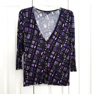 Nordstrom Semantiks Cardigan Purple Black Geometric Print Preppy Womens Size S